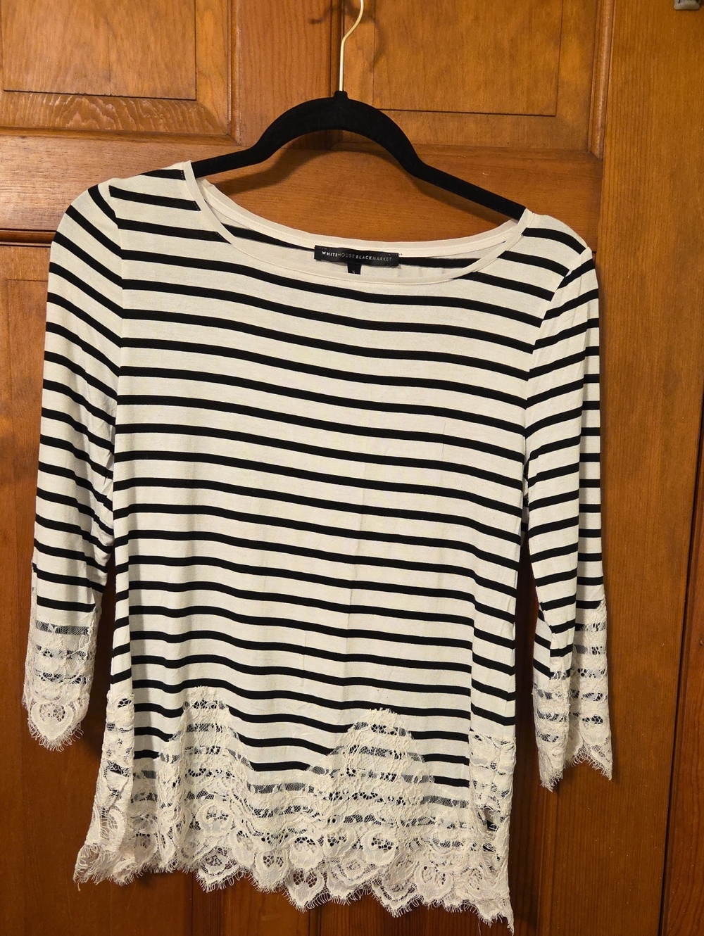 White House Black MarketStriped Lace-Hem Women’s Top Size S